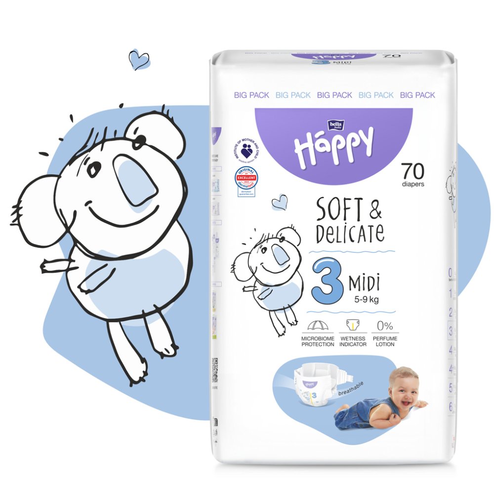 BELLA HAPPY Scutece Baby De Unică Folosință Midi 5-9 Kg Big Pack 70 Buc