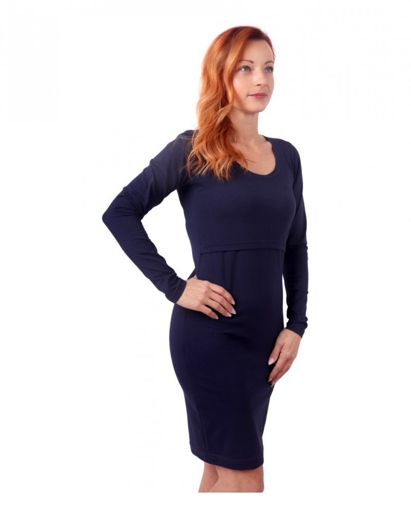 Abito da allattamento Elena, manica lunga, blu scuro L/XL