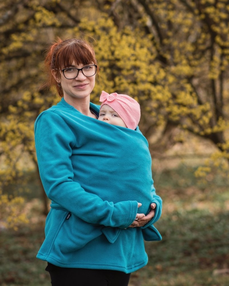 Zina Maternity and Carrier Wrap Jacket, in pile, turchese L/XL - immagine 3