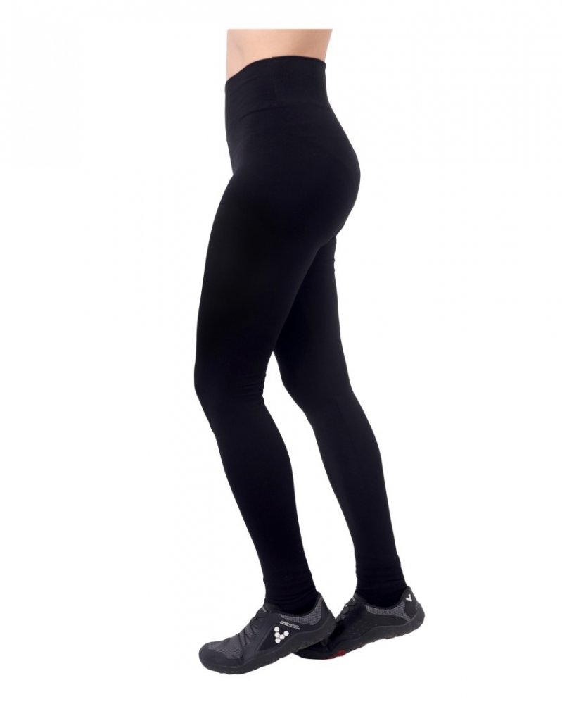 Leggings donna in cotone, vita alta SENZA GOMMA, nero S