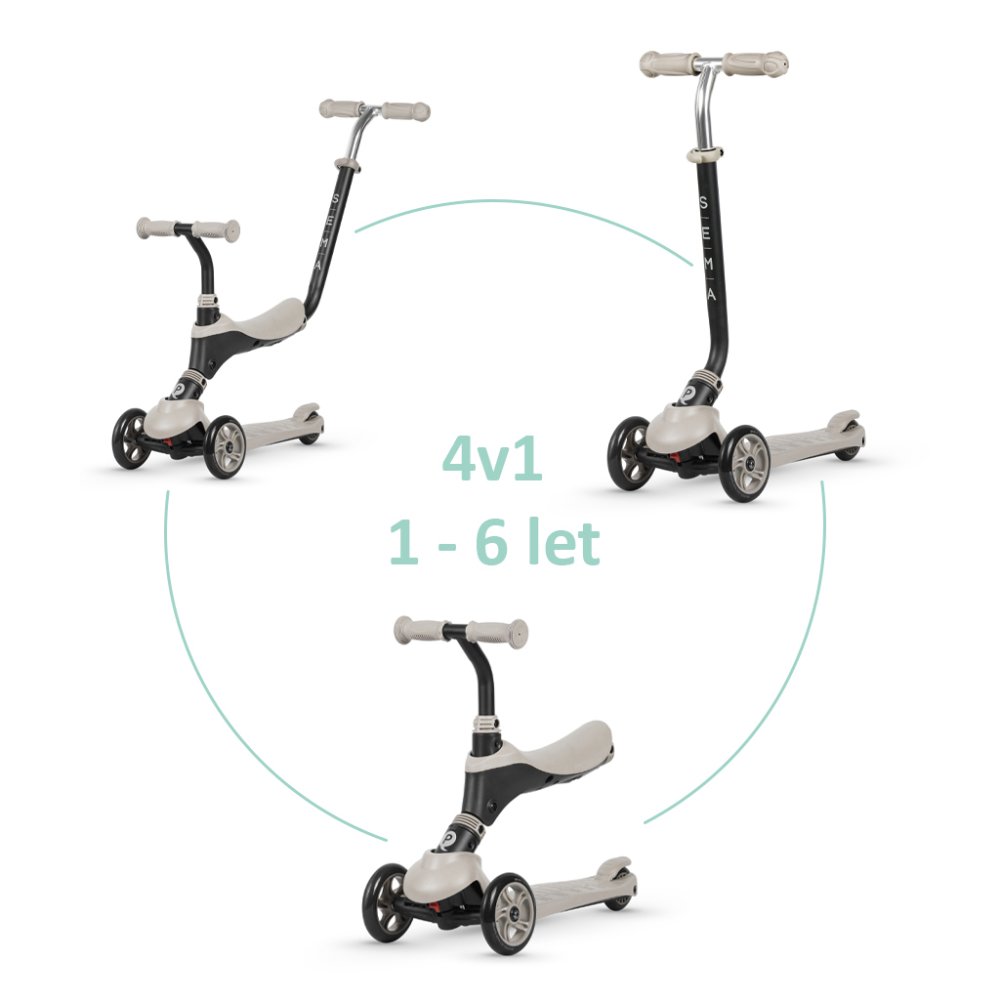 QPLAY Monopattino Sema Beige, 5 in 1, età 1-6 anni