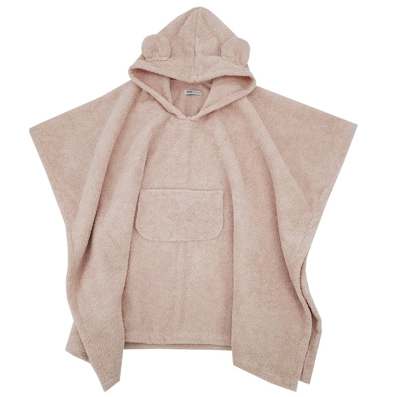 EKO Poncho bawełniane z kapturem i uszkami Powder pink 75x120 cm