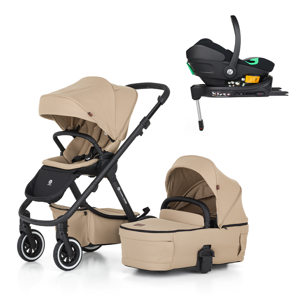 PETITE&MARS Poussette combinée ICON 2en1 Mocha Beige LITE AIR + Core Pro i-Size Noir Gris + Base – Image 2