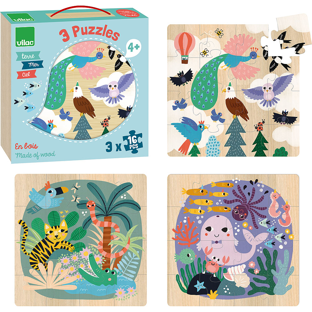 Vilac Drewniane puzzle Morze ląd powietrze