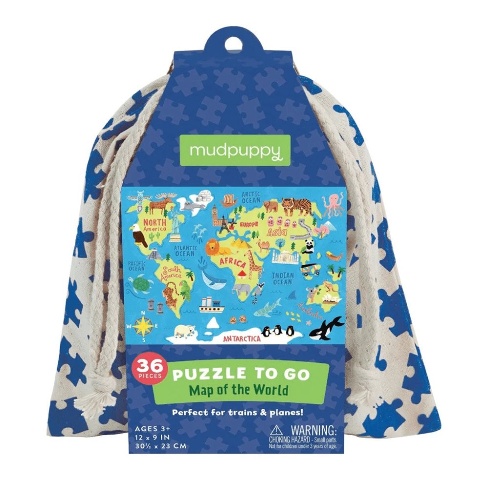 Puzzle Mudpuppy Carte du monde dans un sac en tissu 36 pièces