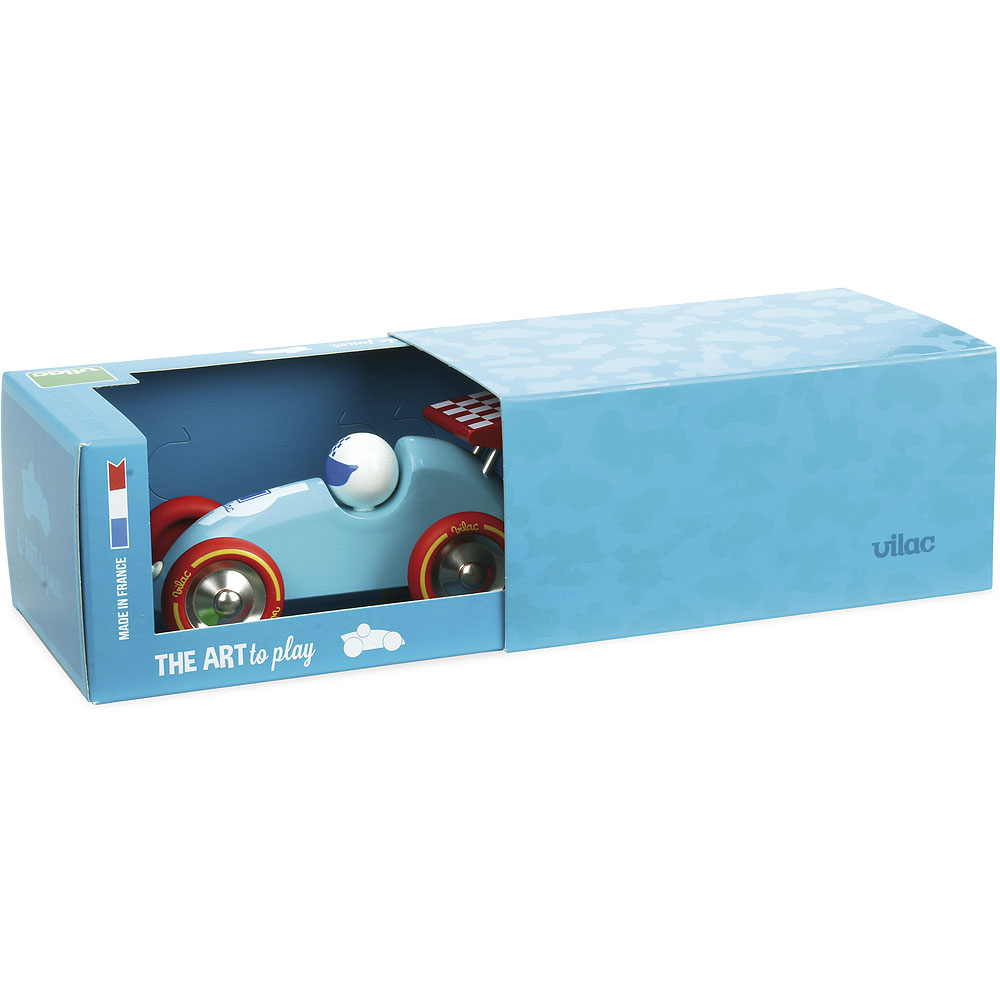 Vilac Voiture de course à tirer turquoise avec aileron rouge
