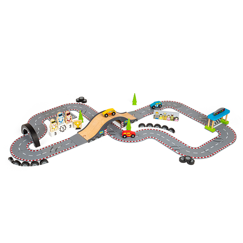 Circuito de carreras de madera Bigjigs Rail - Día de carreras