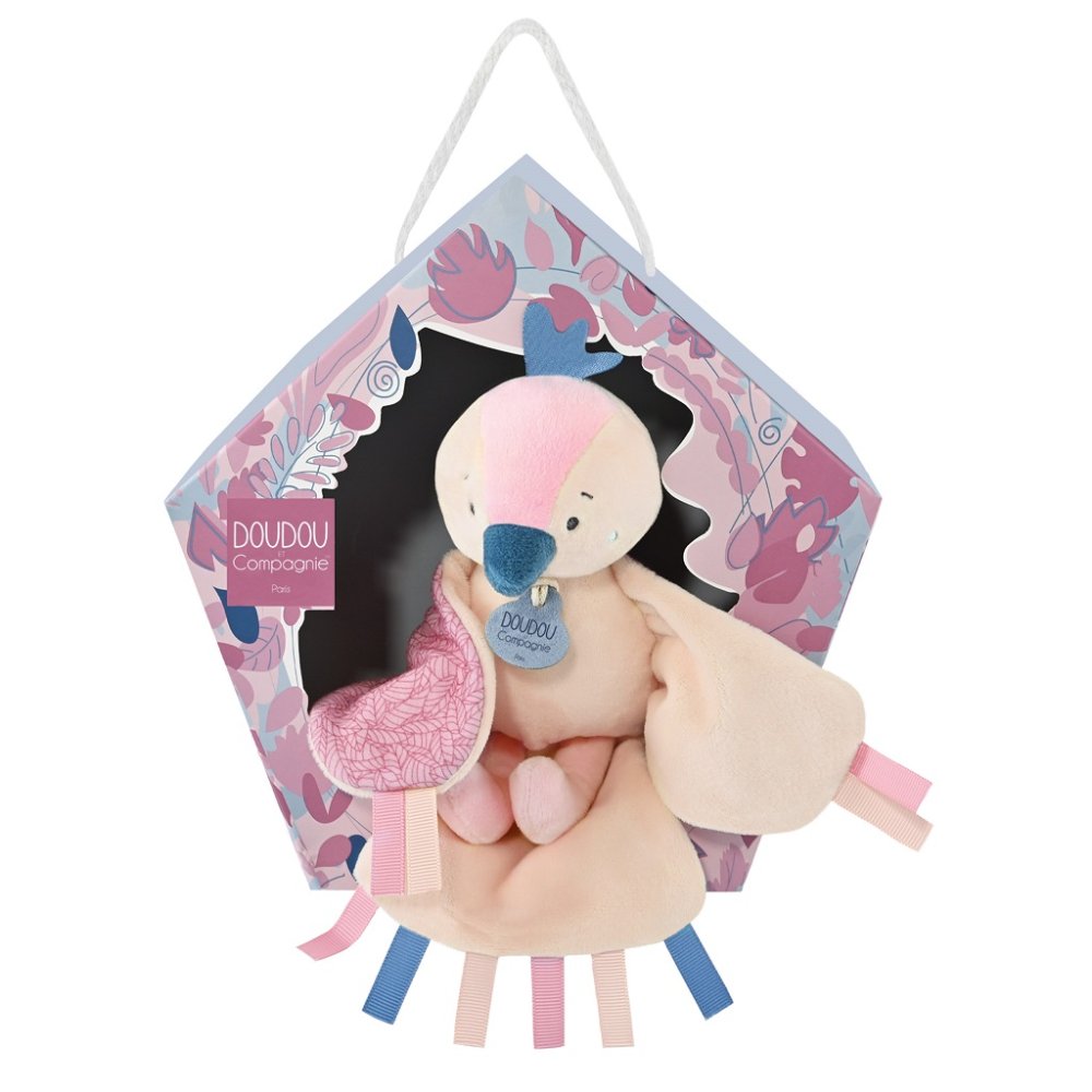 Doudou Coffret cadeau - jouet musical en peluche oiseau rose 23 cm