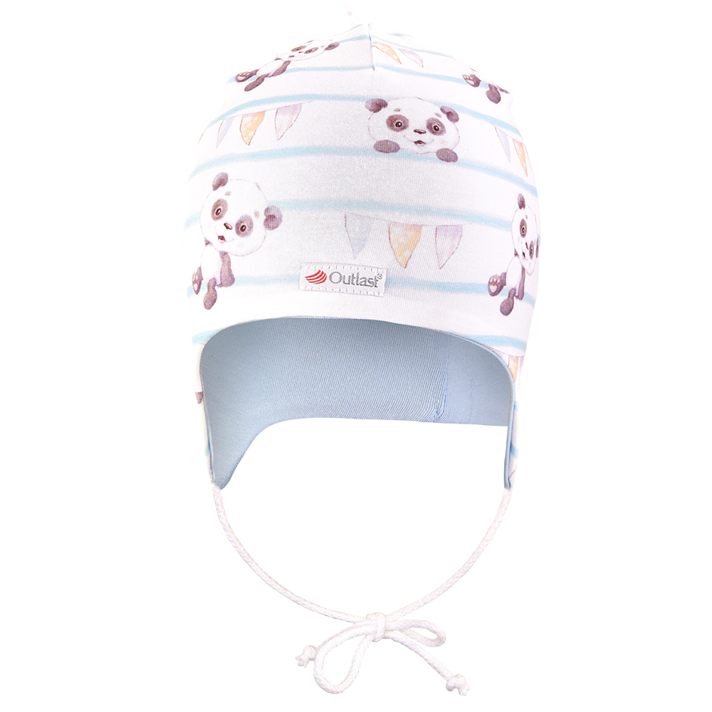 Bonnet doublé à nouer Outlast® - panda rayures/bleu clair 1 | 36-38 cm