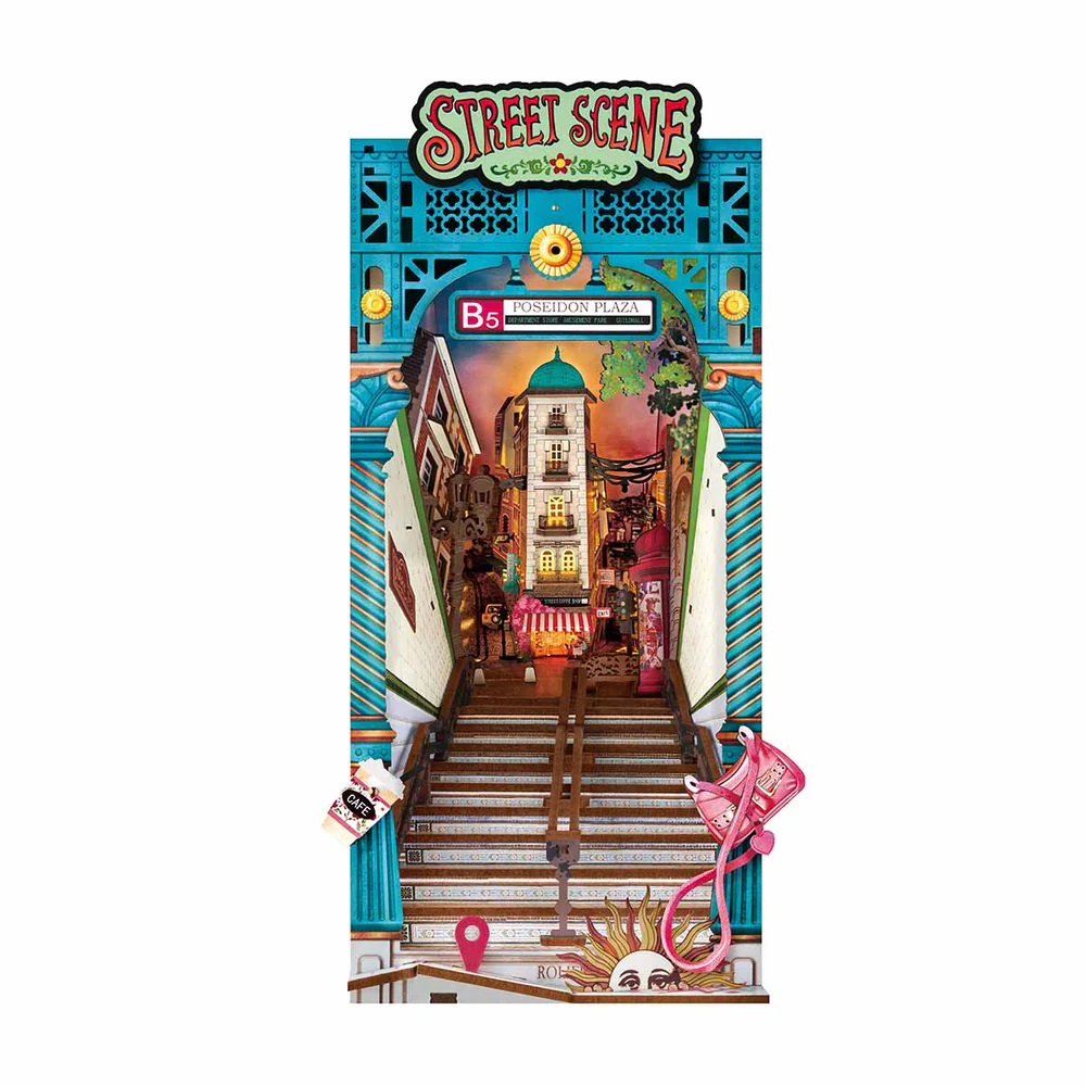 RoboTime Puzzle 3D Podpórka do książek Miniatura domku Miejska ulica