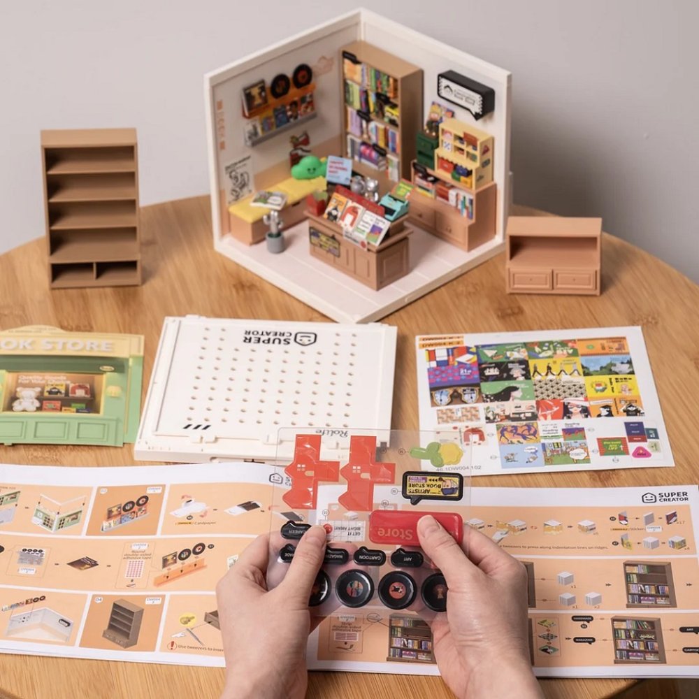 RoboTime 3D dřevěná skládačka Miniatura domečku Fascinující knihkupectví (obrázek 3)