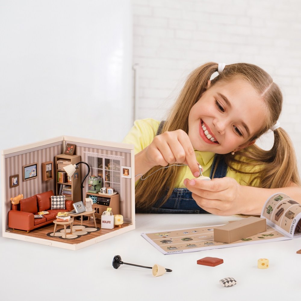 RoboTime 3D dřevěná skládačka Miniatura domečku Útulný obývací pokoj (obrázek 2)
