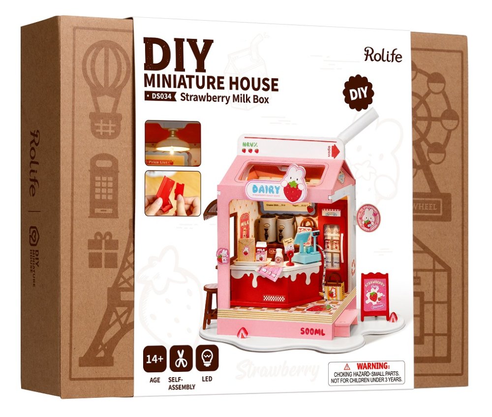 RoboTime 3D dřevěná skládačka Miniatura domečku Mléčný bar Strawberry (obrázek 11)