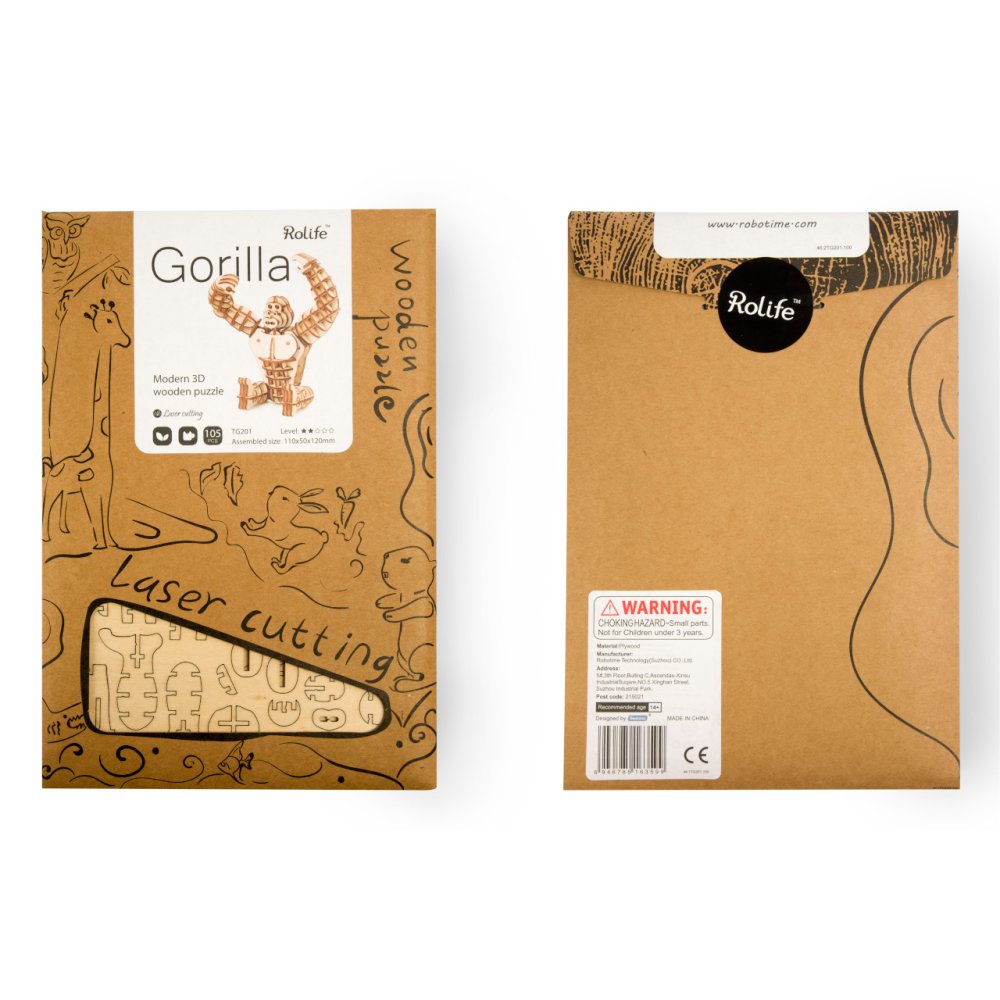 RoboTime Dřevěné 3D puzzle Gorila (obrázek 2)