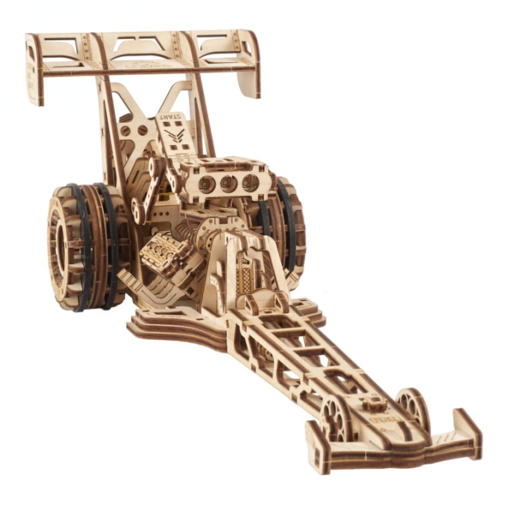 Ugears 3D dřevěné mechanické puzzle Závodní auto (dragster) (obrázek 5)