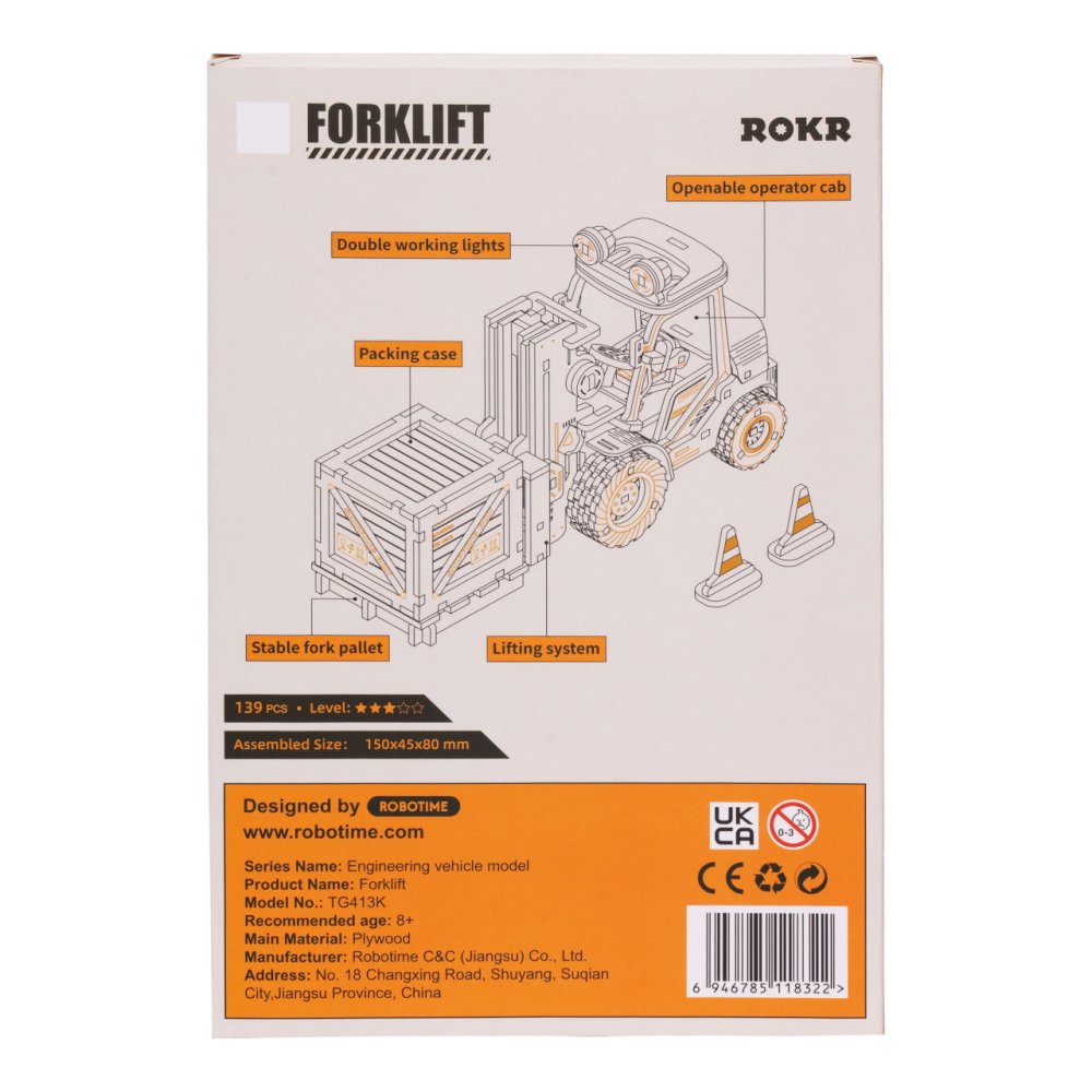 RoboTime 3D dřevěná mechanická skládačka Vysokozdvižný vozík (obrázek 8)