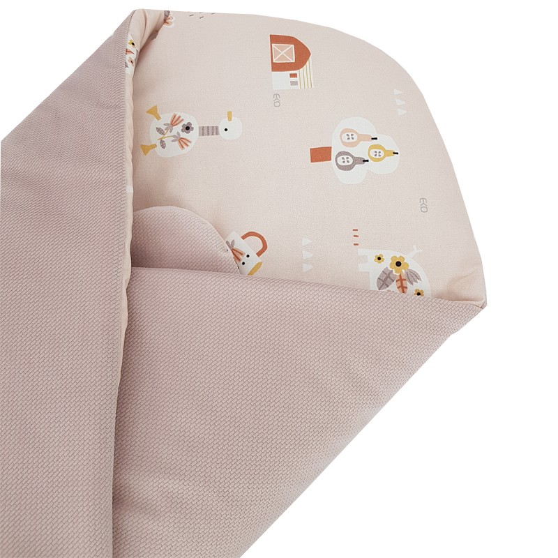 EKO Swaddle Bumbac Cu Inserție Detașabilă Din Nucă De Cocos VELVET My Farm Roz Pudrat 75x75 Cm