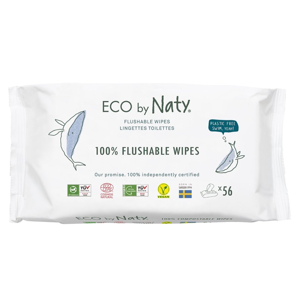 ECO BY NATY Våtservetter, Parfymfria, Spolbara, 56 St