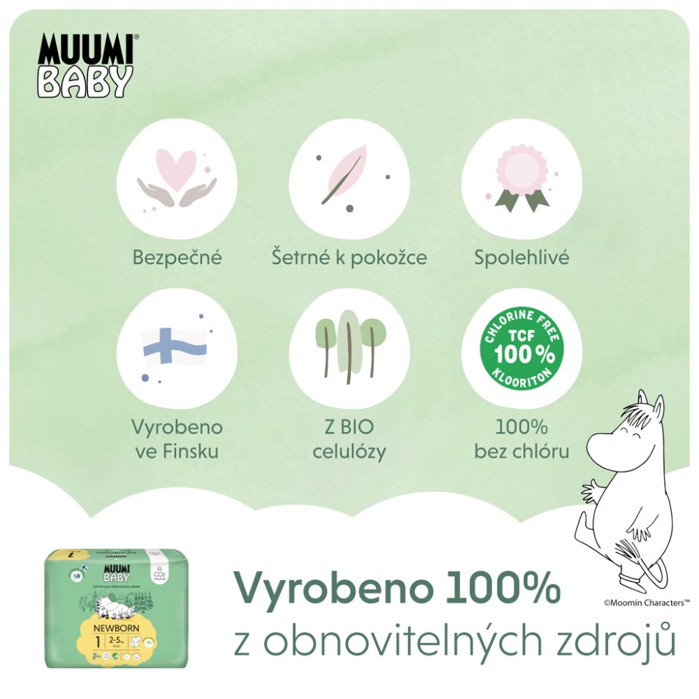 MUUMI Baby 1 Nou-născut 2-5 Kg (25 Buc), Scutece Eco