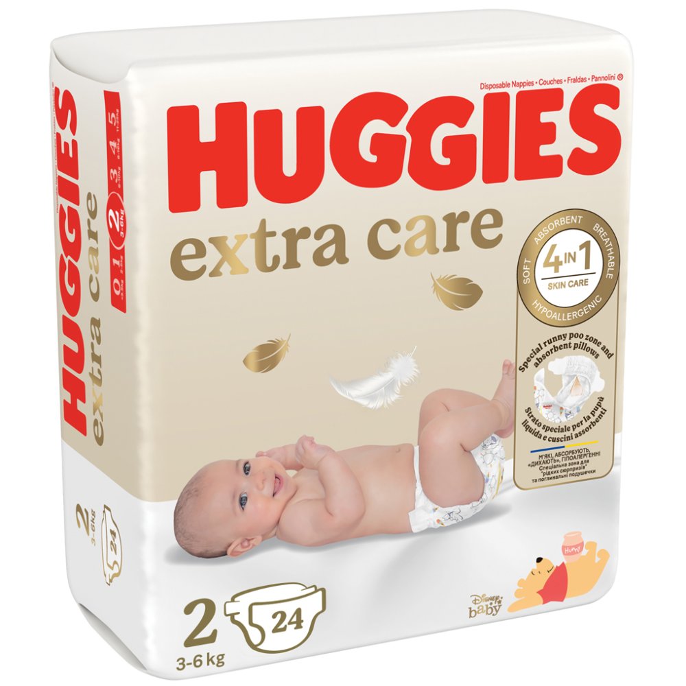 Scutece HUGGIES® De Unică Folosință Extra Care 2 (3-6 Kg) 24 Buc