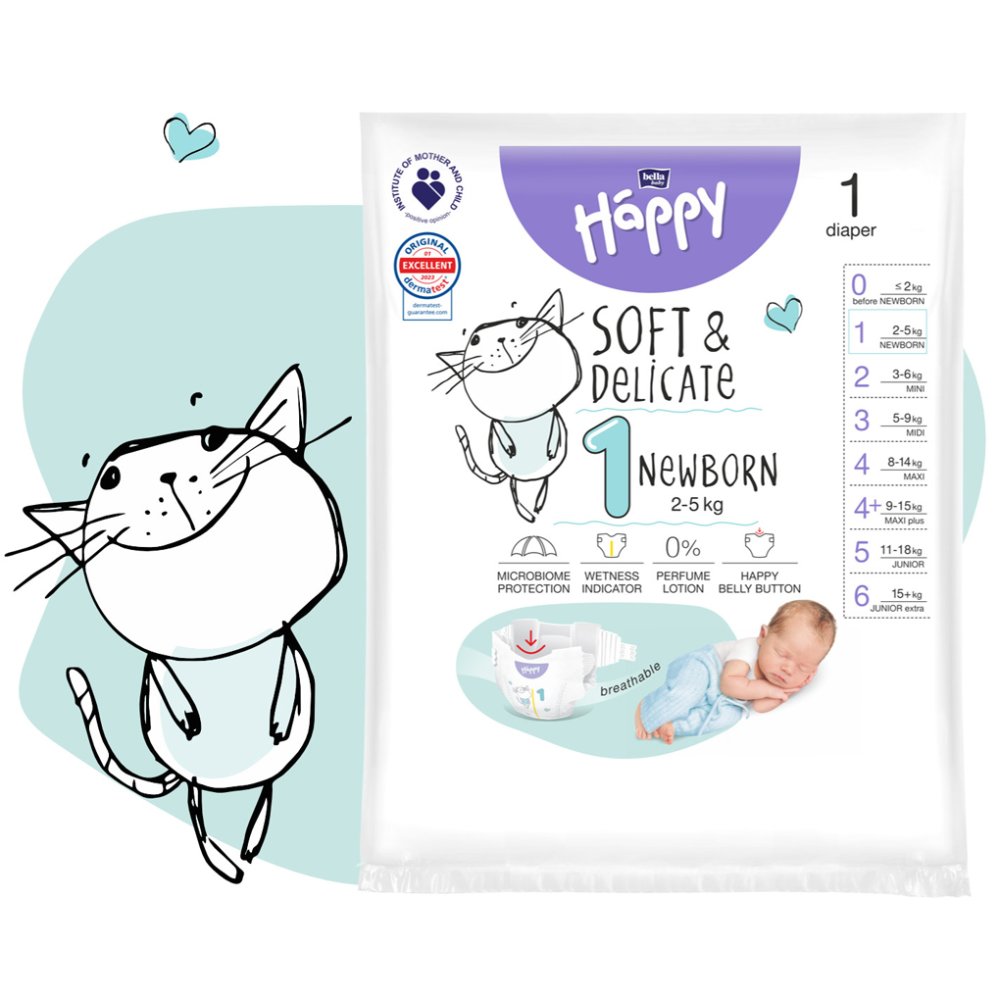 BELLA HAPPY Scutece Bebelusi De Unica Folosinta Nou Nascut 2-5 Kg 42 Buc