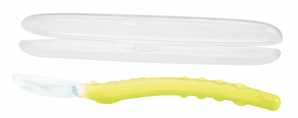 NUBY Cuchara De Silicona Con Estuche 3 M+, Amarillo-verde