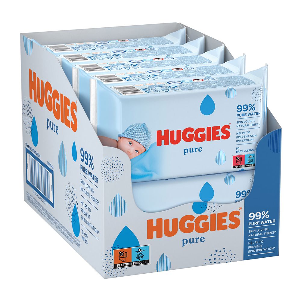 10x HUGGIES® Single Pure Vlažne Maramice 56 Kom