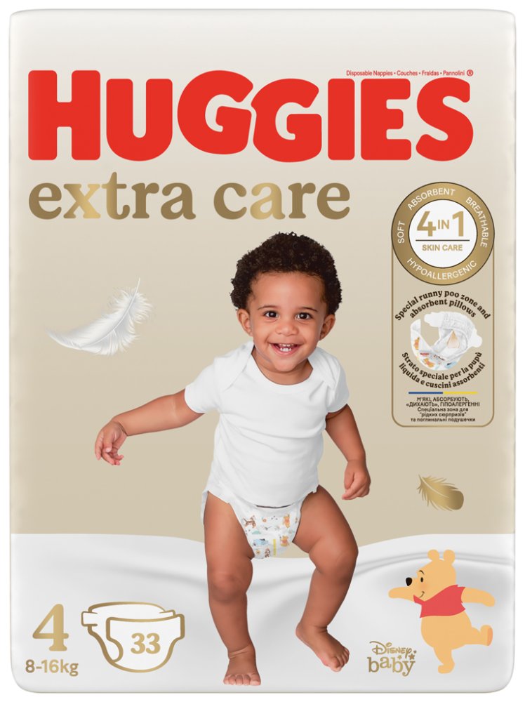 4x HUGGIES® Pleny Jednorázové Extra Care 4 (8-14 Kg) 33 Ks