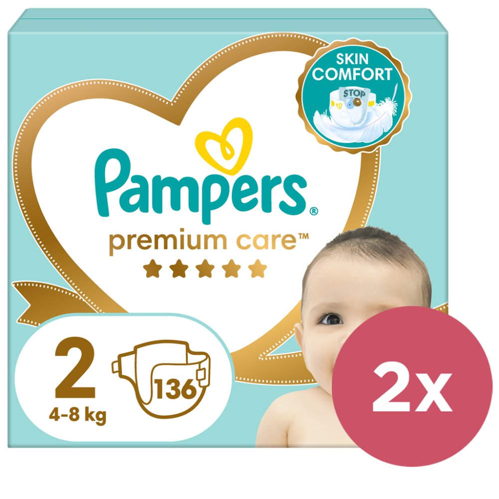 2x PAMPERS Premium Care Wegwerfwindeln Größe 2 (136 Stück) 4-8 Kg