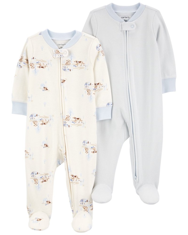 Tuta con cerniera a righe e motivo a cane blu per bambini, modello Sleep&Play di CARTER, 2 pezzi, taglia 9 mesi. 74