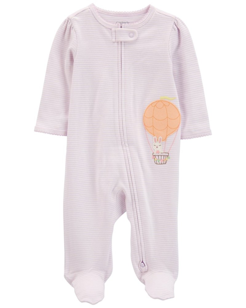 Combinaison zippée à rayures lilas Sleep&Play de CARTER'S pour fille 6 m/taille. 68