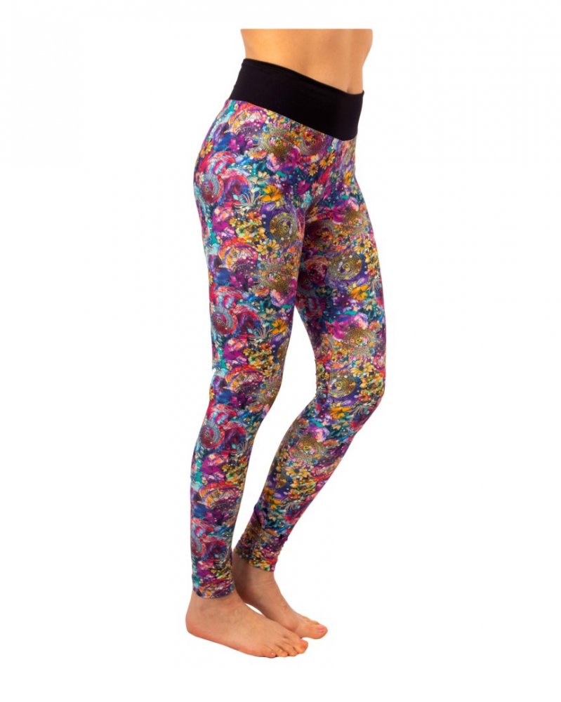 Leggings a vita alta da donna, fiori viola S - immagine 2