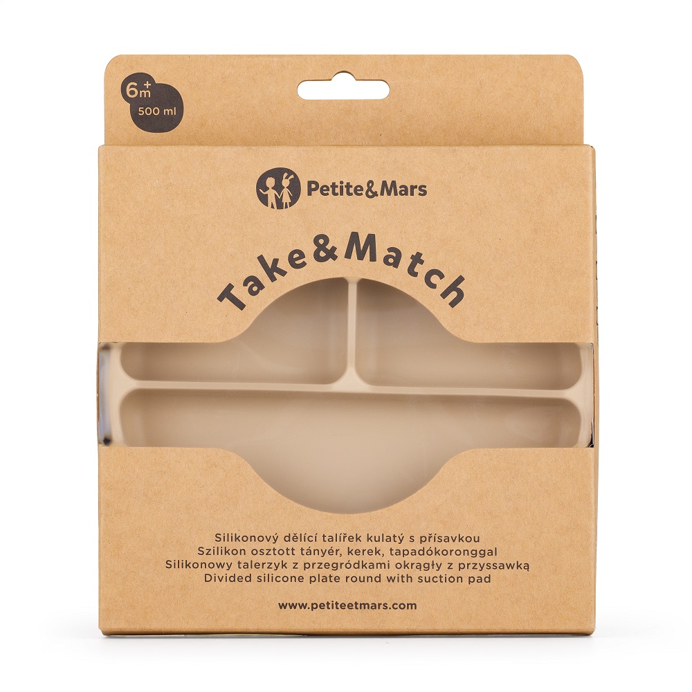 PETITE&MARS Assiette en silicone divisée ronde Take&Match Desert Sand 6m+ – Image 4