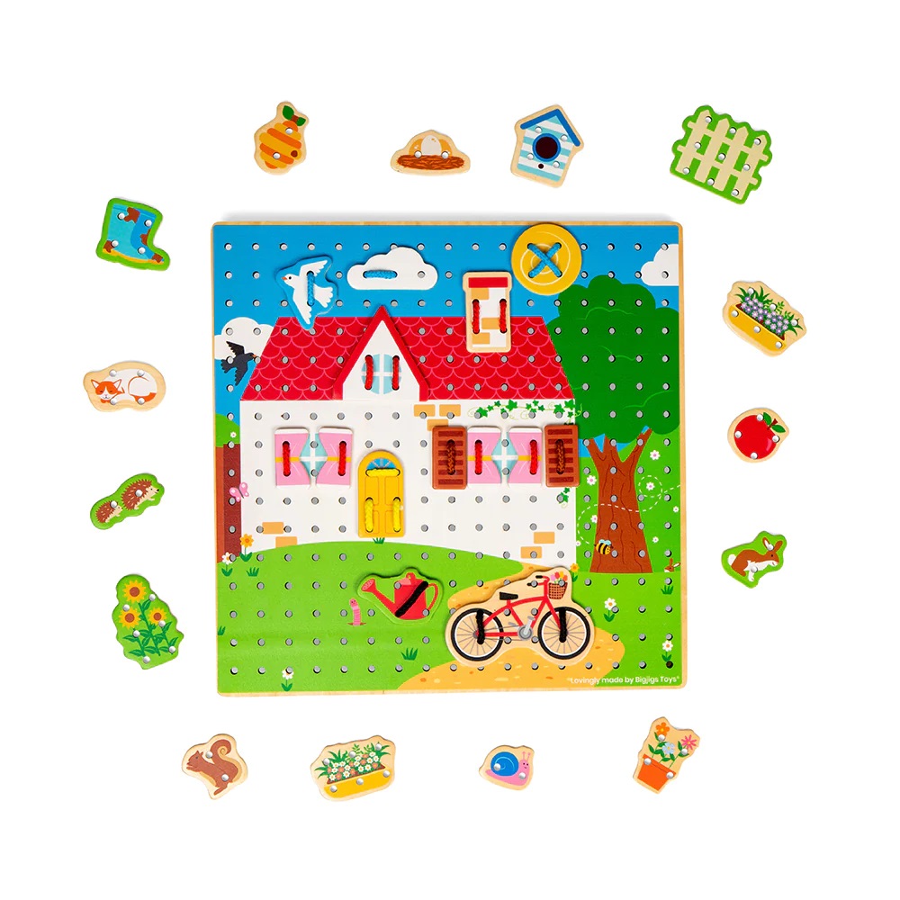 Bigjigs Toys Tablero de enhebrar casita - Imagen 4