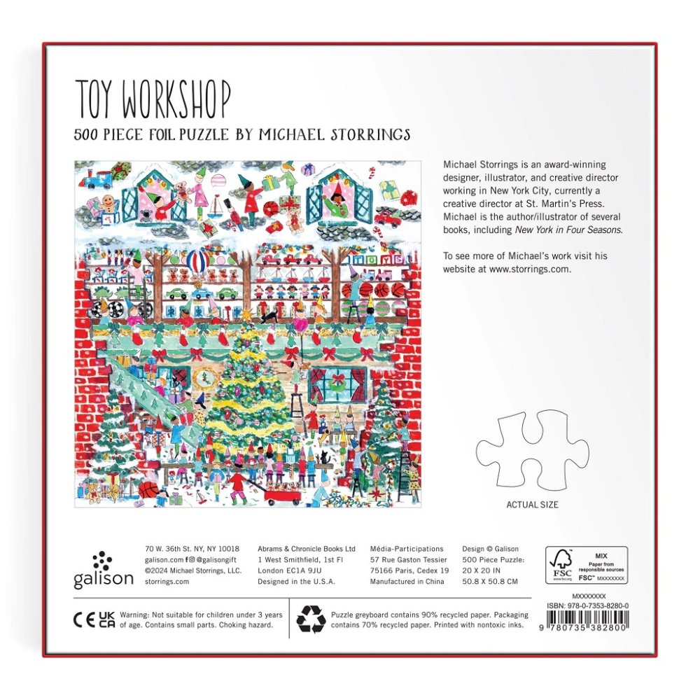 Galison Folienpuzzle Michael Storrings Weihnachtliche Spielzeugwerkstatt 500 Teile – Bild 4