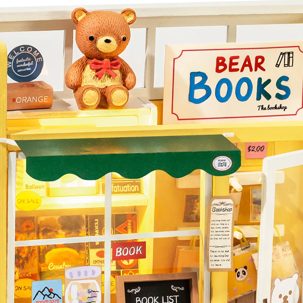 Puzzle 3D en bois RoboTime Miniature de maison de poupée Librairie des ours – Image 7