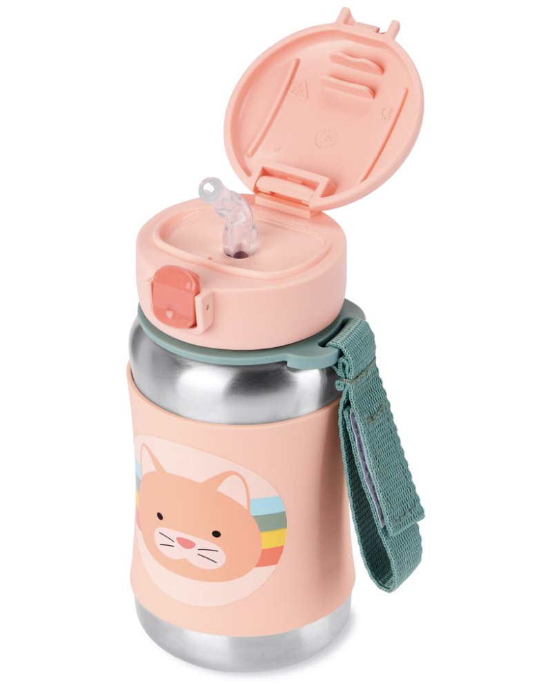 SKIP HOP Spark Style Trinkflasche mit Strohhalm Edelstahl Katze 12m+ – Bild 3