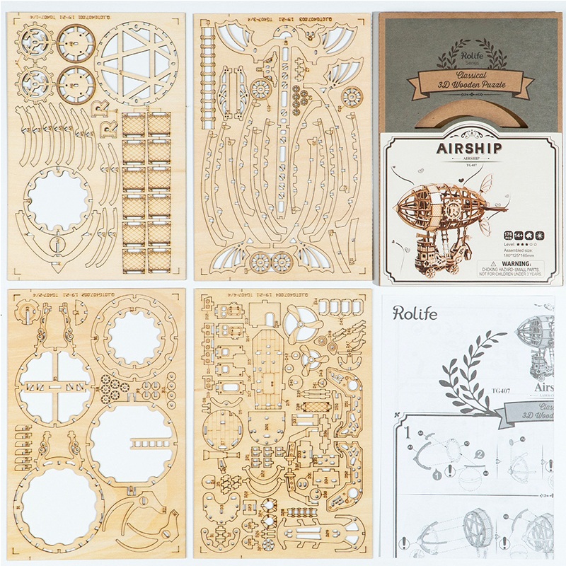 Puzzle 3D en bois RoboTime dirigeable de conte de fées – Image 6