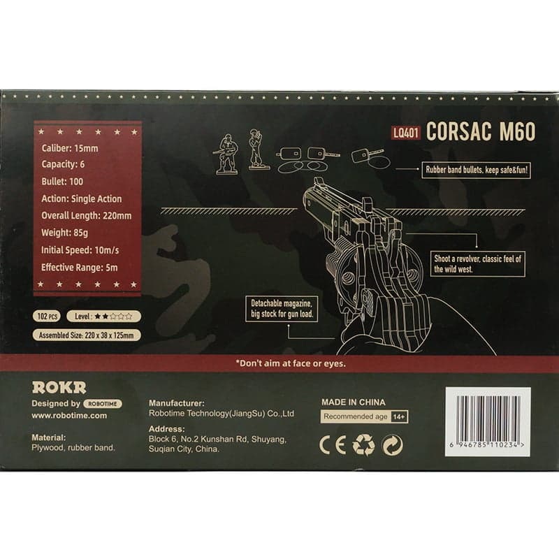 RoboTime 3D dřevěná mechanická skládačka Revolver Corsac (obrázek 9)