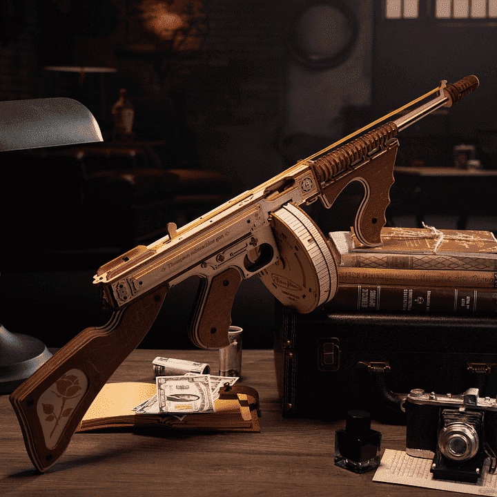 RoboTime 3D Dřevěné mechanické puzzle Samopal Thompson (obrázek 10)