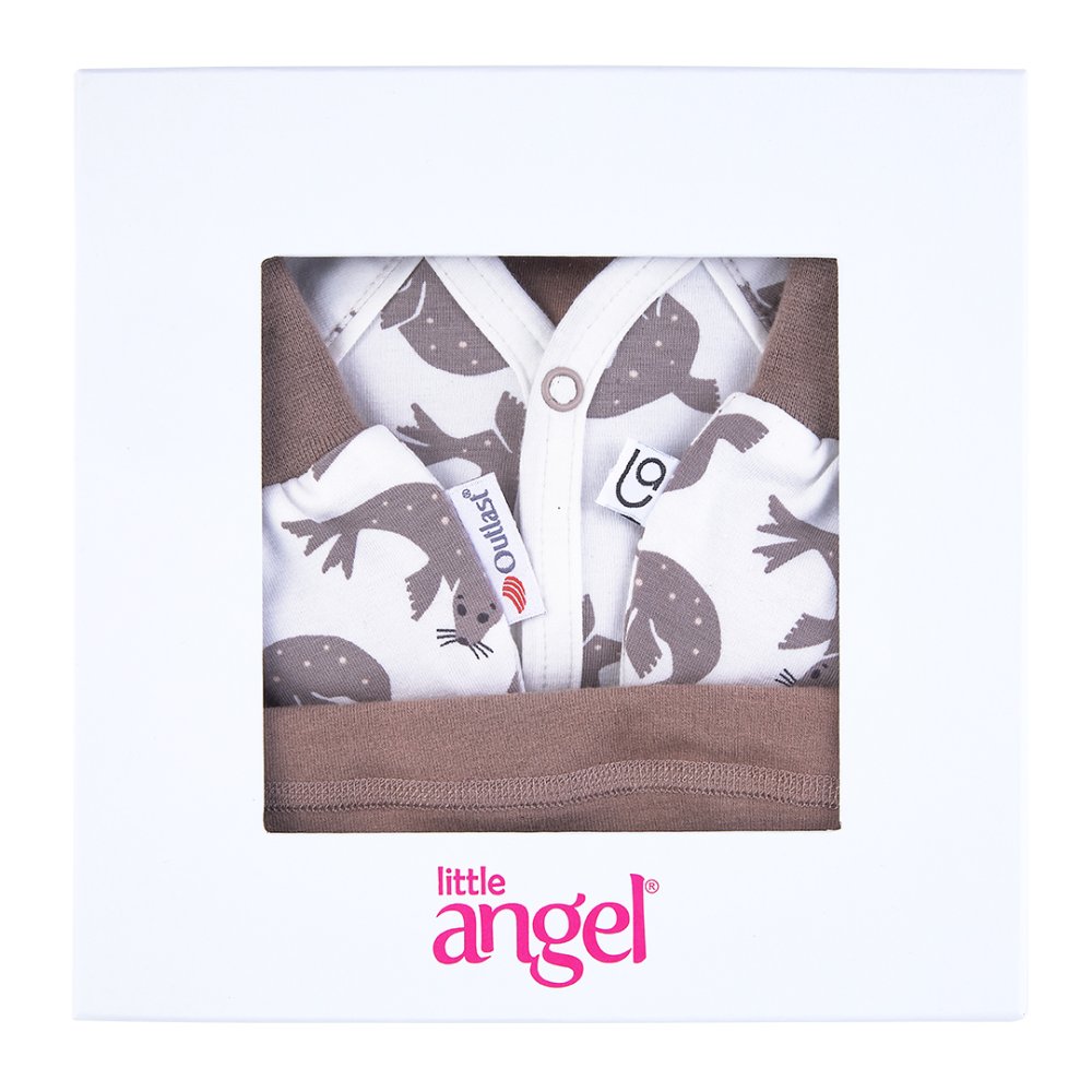 Ensemble nouveau-né BIO luge Outlast® - blanc phoque marron/noisette 56