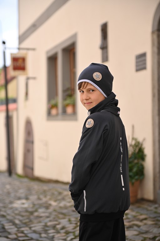 Gefüttertes Sweatshirt mit Outlast®-Reißverschluss - anthrazit/weiß-schwarz gestreift 92 – Bild 7