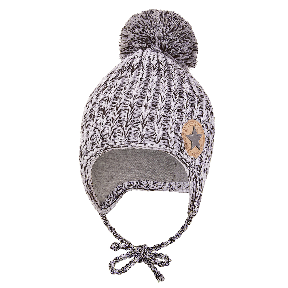 Berretto a maglia con lacci, pon pon LA Outlast ® - mélange bianco-grigio 1 | 36-38 cm