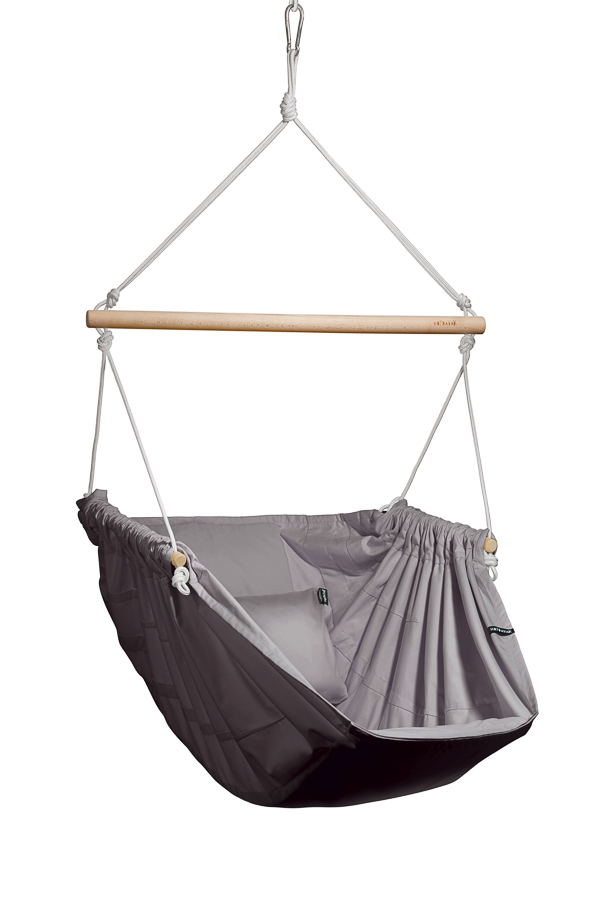 Sedia da relax sospesa grigio HOJDAVAK MAXIMUS con cuscino, Legno Indoor, Corda bianca