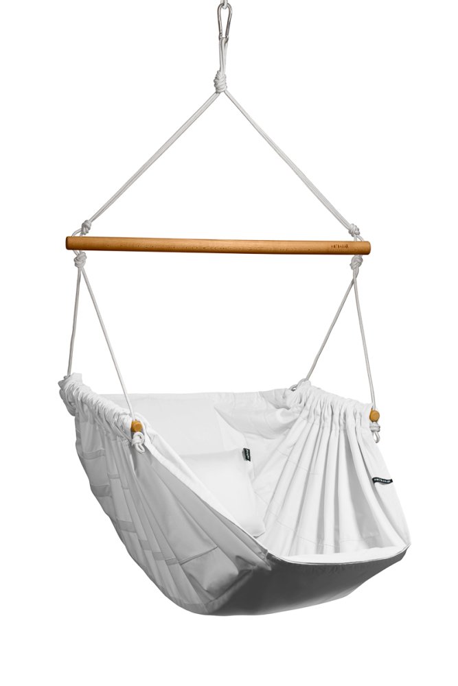 Silla colgante de relax blanca HOJDAVAK MAXIMUS OUT con cojín, Madera Exterior, Cuerda blanca