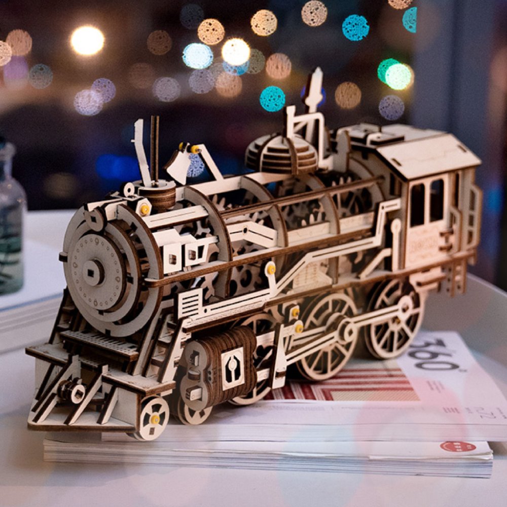 RoboTime 3D dřevěná mechanická skládačka Parní lokomotiva (obrázek 9)