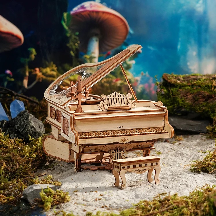 RoboTime 3D dřevěná skládačka hrací skříňky Kouzelné piano (mechanický pohon) (obrázek 5)