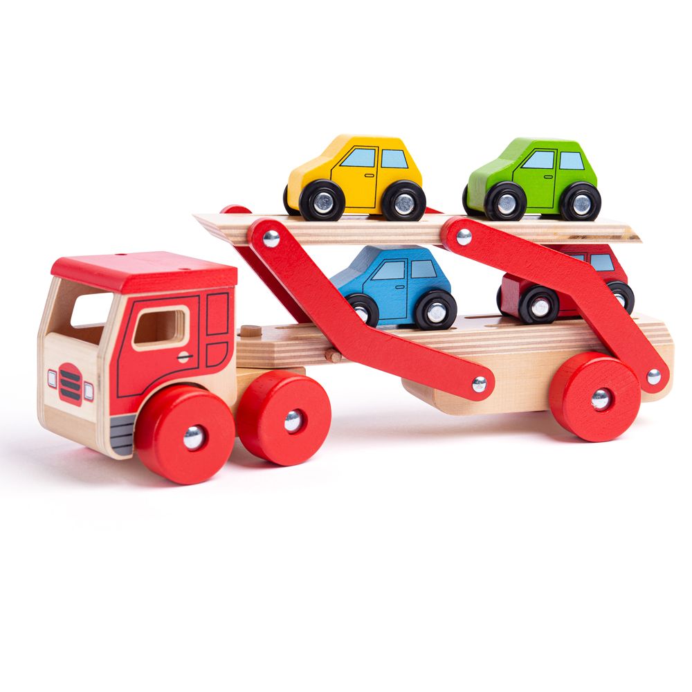 Bigjigs Toys Dřevěný kamion s auty (obrázek 8)