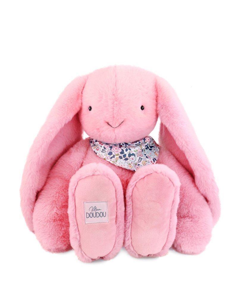 Doudou Plyšový králík XXL s šátkem růžový 50 cm