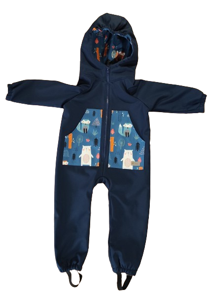 Monkey Mum® Softshell Jumpsuit Met Membraan - Nachtelijke Hemel Met Dieren - Maat 98/104, 110/116 110/116